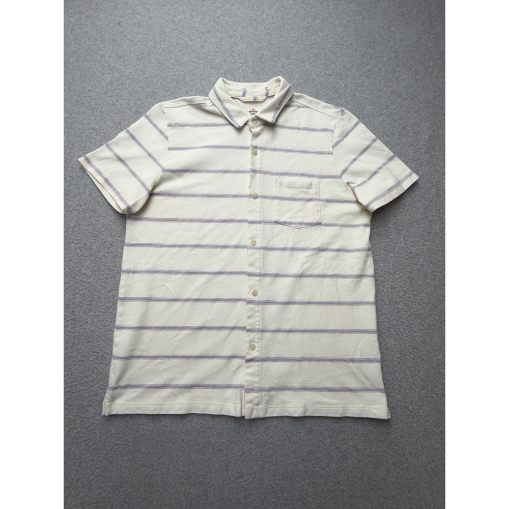 Marine Layer Shirt Mens Medium White Stripe Short Sleeve Button Cotton Twill